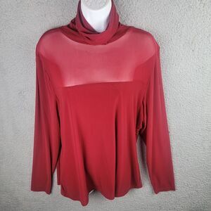 P Luca Milano Turtleneck Blouse Top XL Red Sheer Sexy Crimson Dramatic Mobwife
